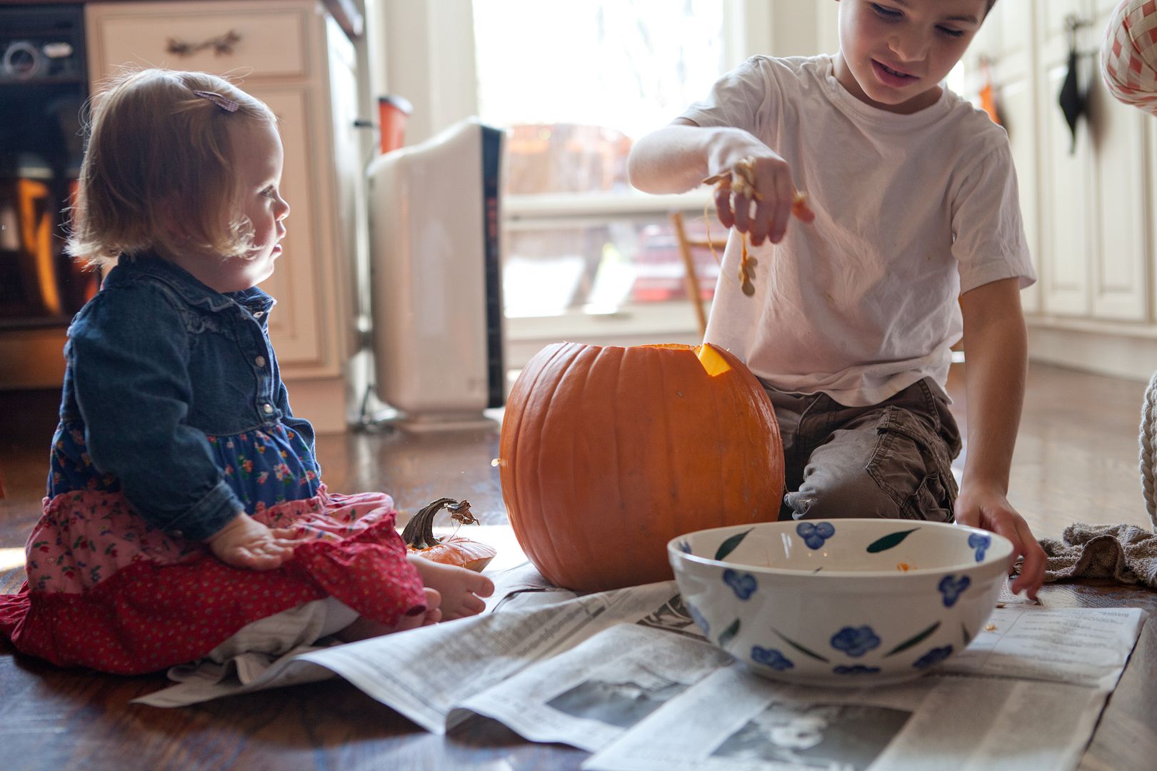 Family fall weekend; carving pumpkins