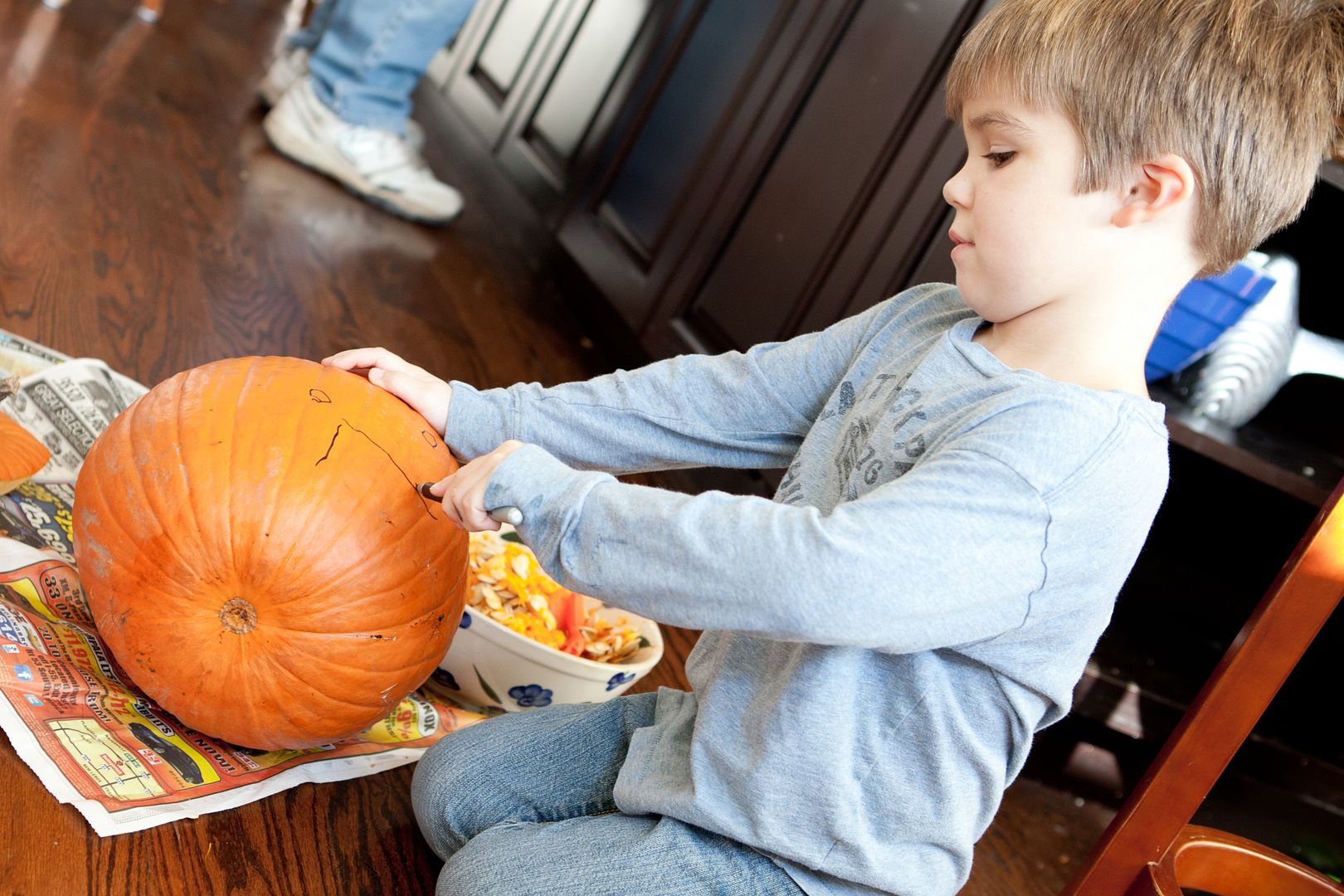 Family fall weekend; carving pumpkins