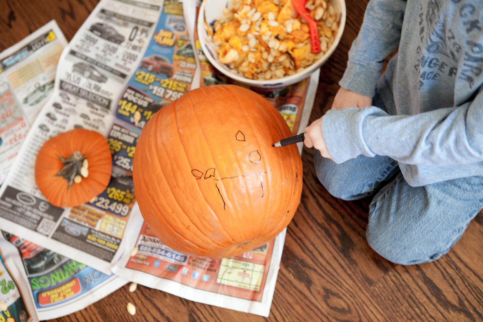 Family fall weekend; carving pumpkins