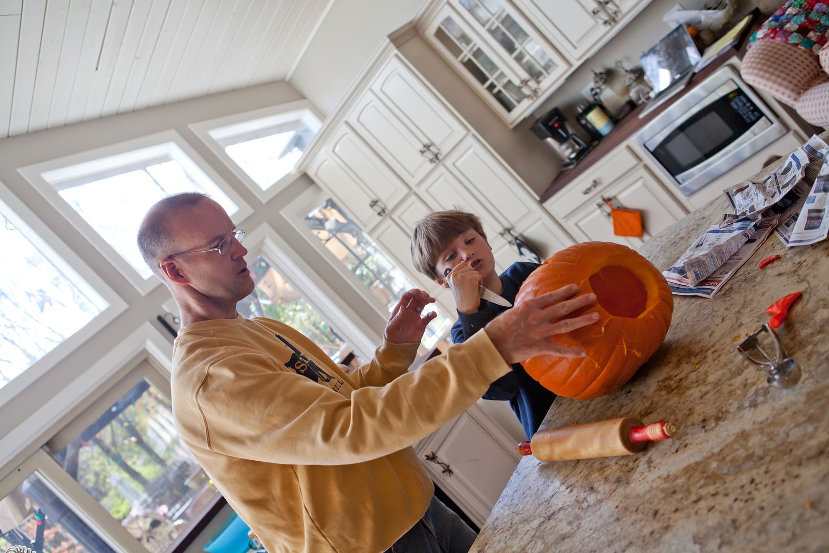 Family fall weekend; carving pumpkins