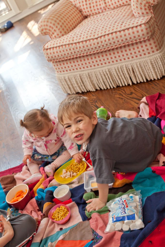 Making lunch special with an indoor picnic
