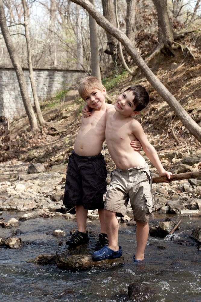 My boys with Grace at the local stream
