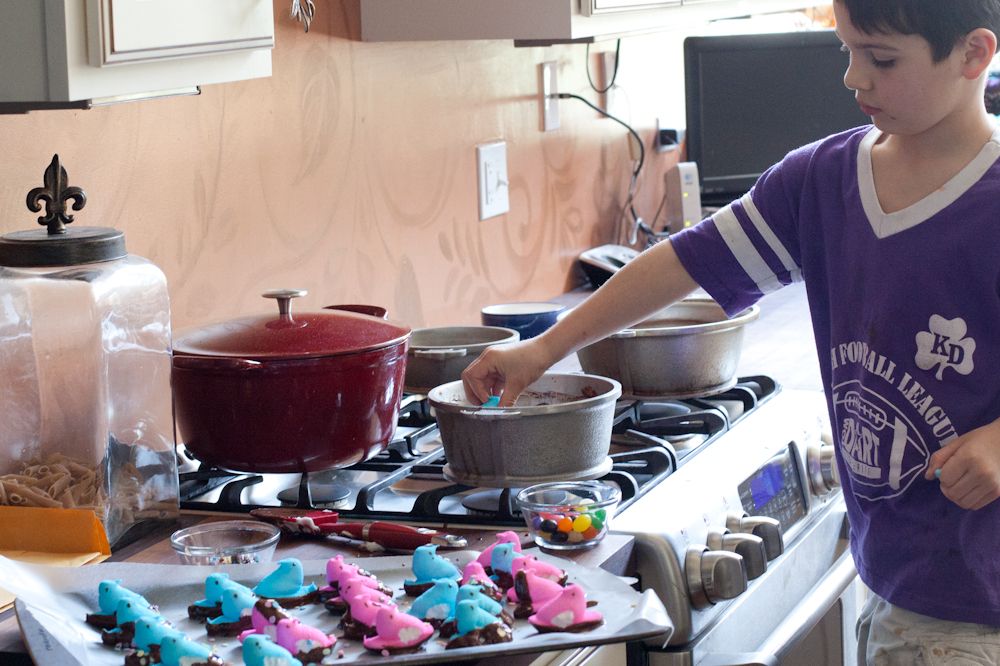 Ryan making chocolate covered peeps