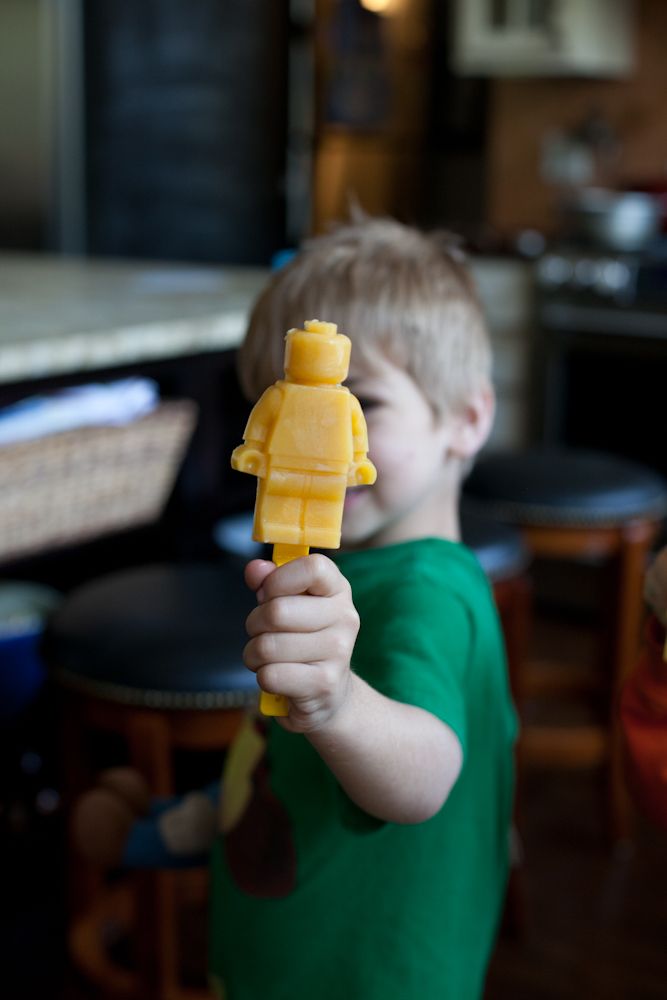 Lego popcycle for kids: Homemade with organic orange juice