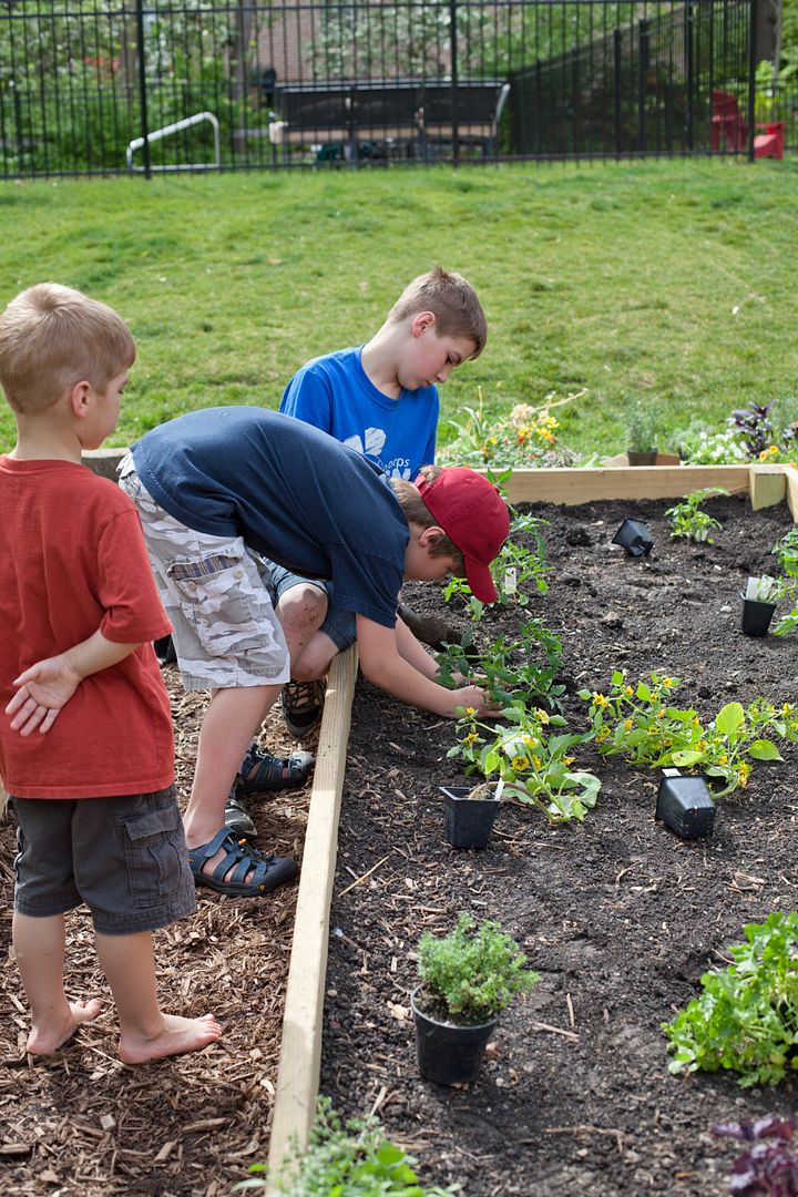 Planting Flowers:  Spending time with the kids teaching them how to plant a flower bed