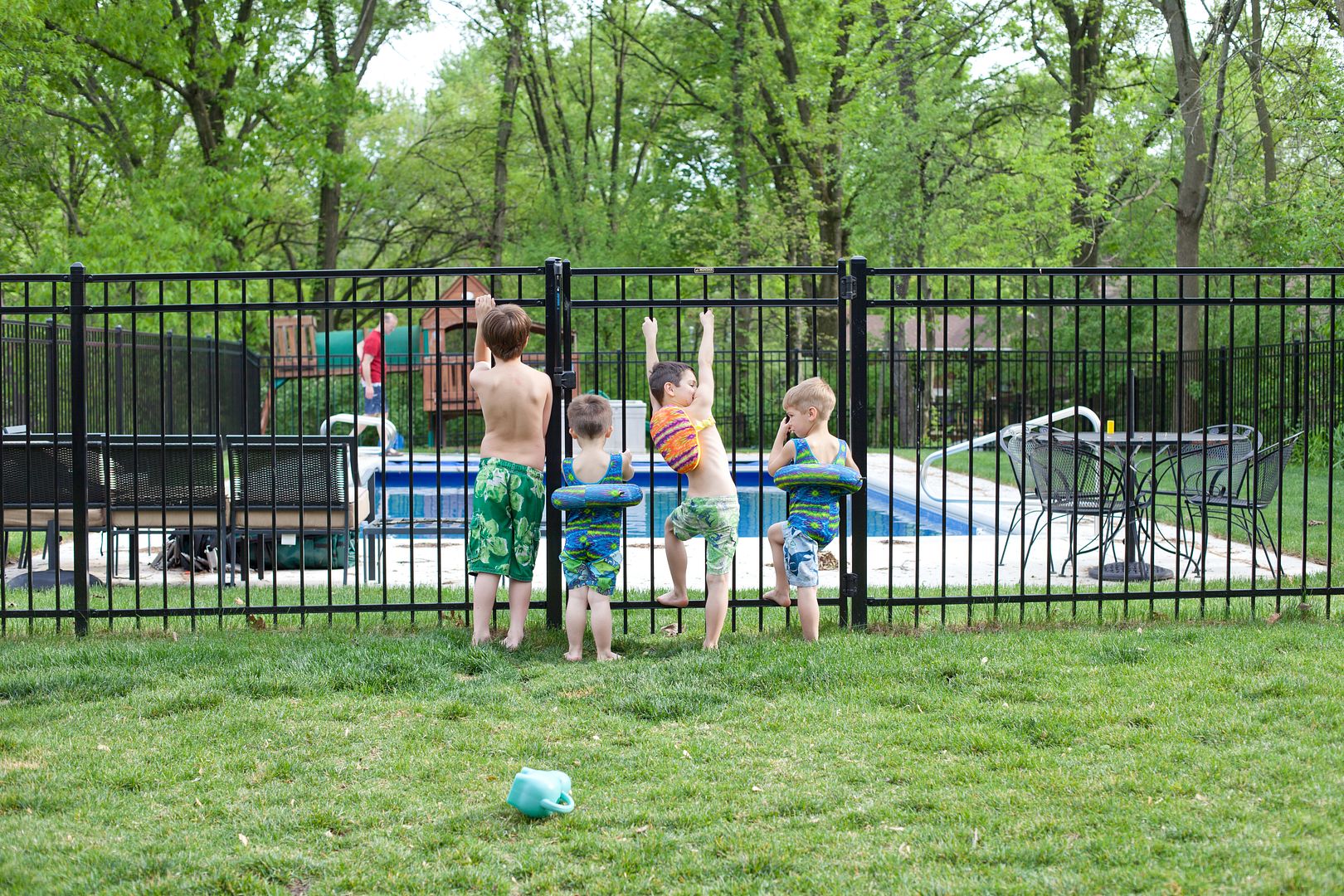 Family time: First swim of the season in our pool