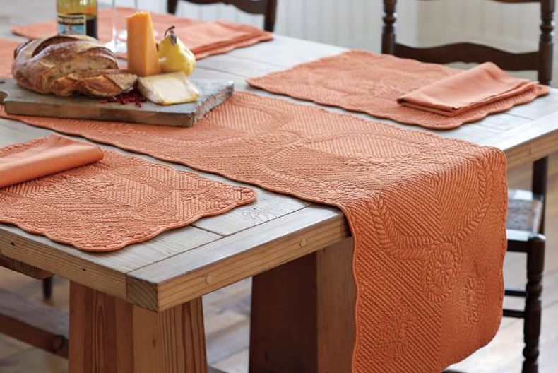 orang placemat and runner, http://www.williams-sonoma.com/products/grape-scallop-boutis-table-runner/?pkey=ctable-linens