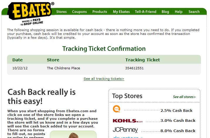 Ebates Canada Tracking ticket confirmation Ebates Canada Tracking ticket confirmation