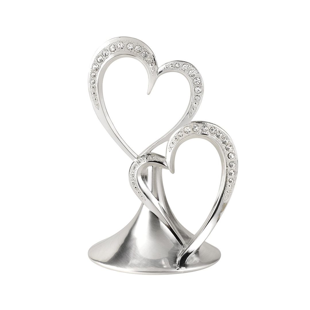 two silver hearts cake topper