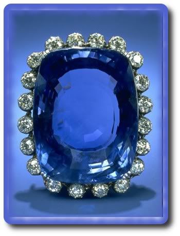 This giant rectangular cushionshaped sapphire is somewhat more narrow at