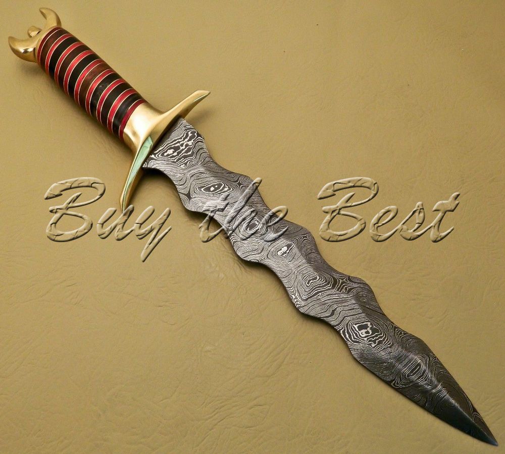 Beautiful Custom Hand Made Damascus Steel Hunting Knife Wavy Dagger Knife Ebay