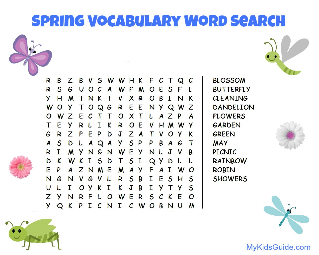 Free Printable: Spring Vocabulary Word Search for Kids ...