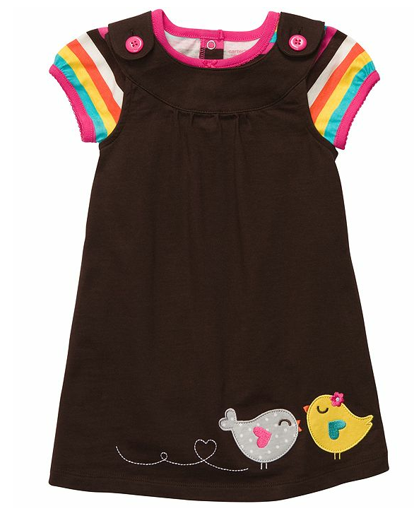Carters Baby Girl Clothes Set Dress Bodysuit Brown Bird 6 9 12 18 24 Months