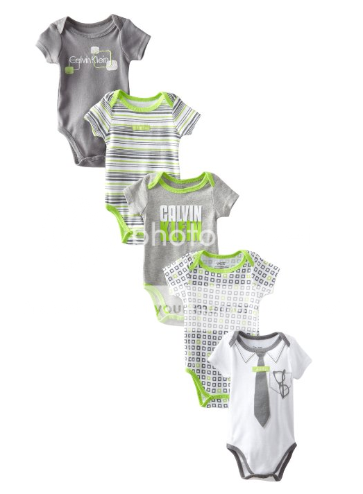 Calvin Klein Designer Baby Boy Clothes 5 Bodysuits Gray Green 3 6 9 Months