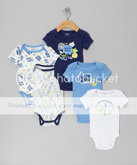 Calvin Klein Designer Baby Boy Clothes 5 Bodysuits Navy Blue 3 6 9 Months