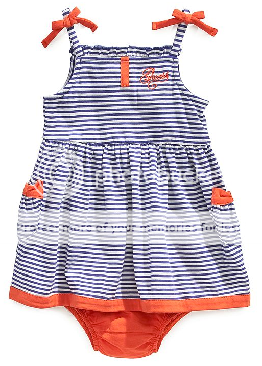 Guess Designer Baby Girl Clothes Dress Navy Blue Red Stripes 24 Months