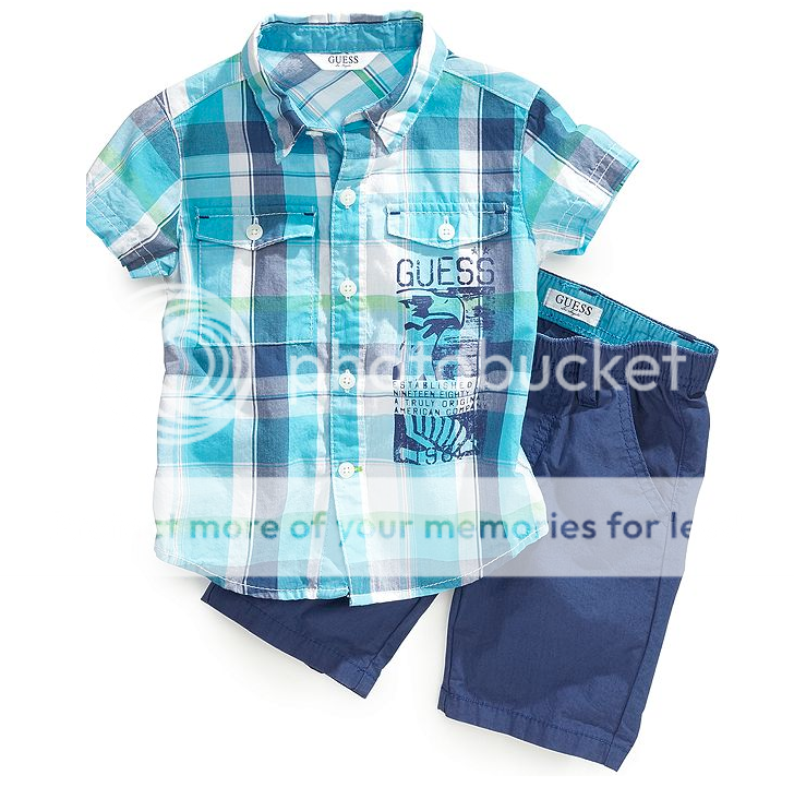 Guess Designer Baby Boy Clothes 2 Piece Shirt Set Blue 12 18 24 Months