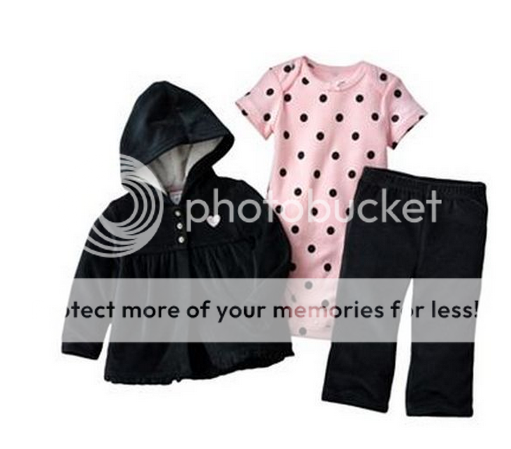 Carters Baby Girl Clothes 3 Piece Set Velour Black Pink 6M 6 Months