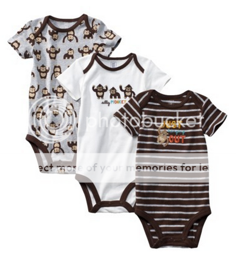 Carters Baby Boy Clothes 3 Bodysuits One Piece Brown Monkey Size Newborn