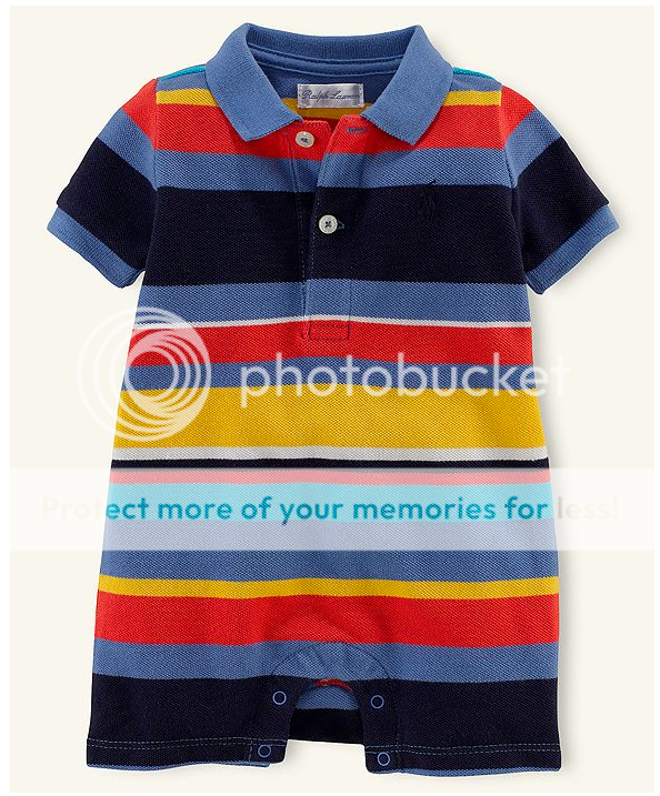 Ralph Lauren Baby Boy Designer Clothes Romper Striped Blue Red 3 6 9 Months