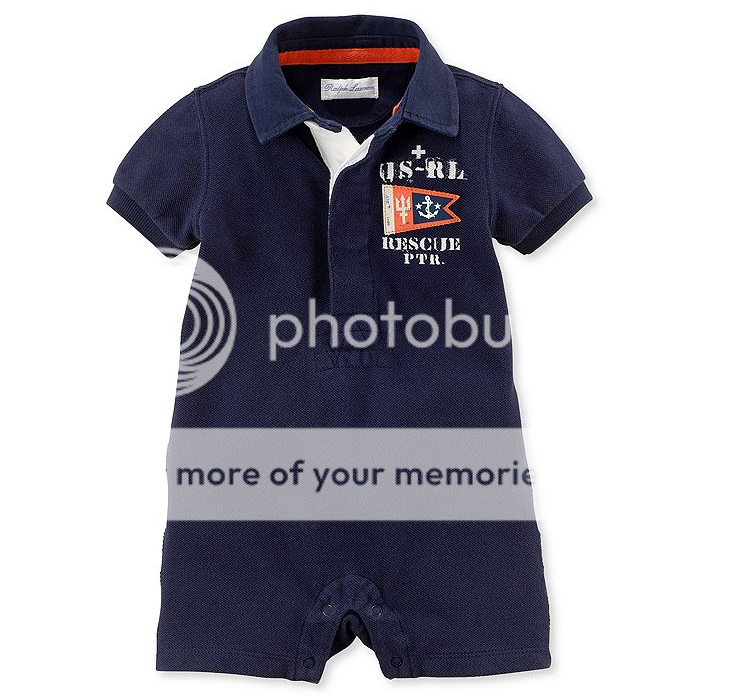 Ralph Lauren Baby Boy Designer Clothes Romper Navy Blue 3 6 9 Months